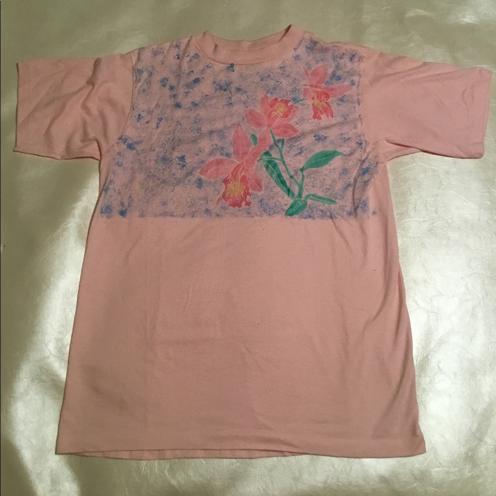 Hand painted flowers on vintage Shirt